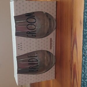Rae Dunn stemless bride and groom wine glasses